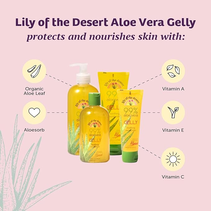 Lily Of The Desert Gelly Moisturizer 2-Pack – 99% Organic Aloe Vera Gel with Vitamin C, E, and A, After Sun Skin Care, Sunburn Relief, 4 Oz Each