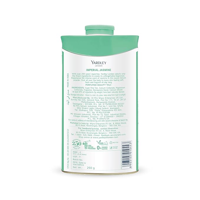 Yardley London Jasmine Perfumed Talcum Powder - 250 g. 8.8 oz, Deodorizing Talc