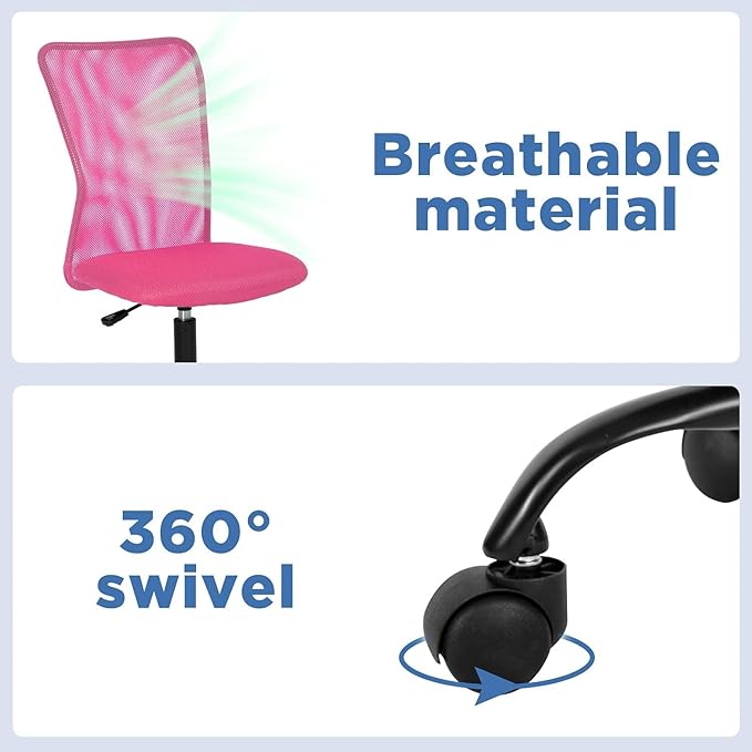 FDW Home Office Chair Mid Back Mesh Desk Chair Armless Computer Ergonomic Task Rolling Swivel Chair Back Support Adjustable Modern with Lumbar Support,Pink