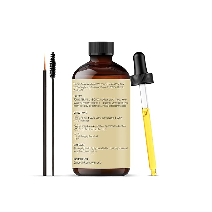 Botanic Hearth Castor Oil & Hair Treatment Oils 4 Fl oz| 100% Pure & Natural, Cold Pressed |For Hair, Eyelashes & Eyebrows | Hexane Free, Fast Absorbing | With Applicators & Dropper | All Hair Types