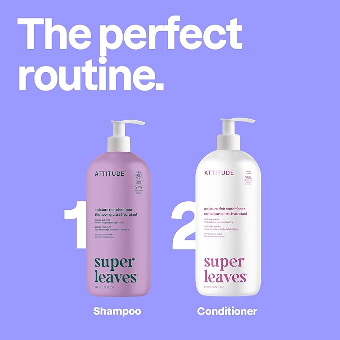 ATTITUDE Moisture Rich Hair Conditioner, For Dry and Damaged Hair, Naturally Derived Ingredients, Vegan Detangler, Dermatologiocally Tested, Quinoa and Jojoba, 32 Fl Oz (Pack of 6)