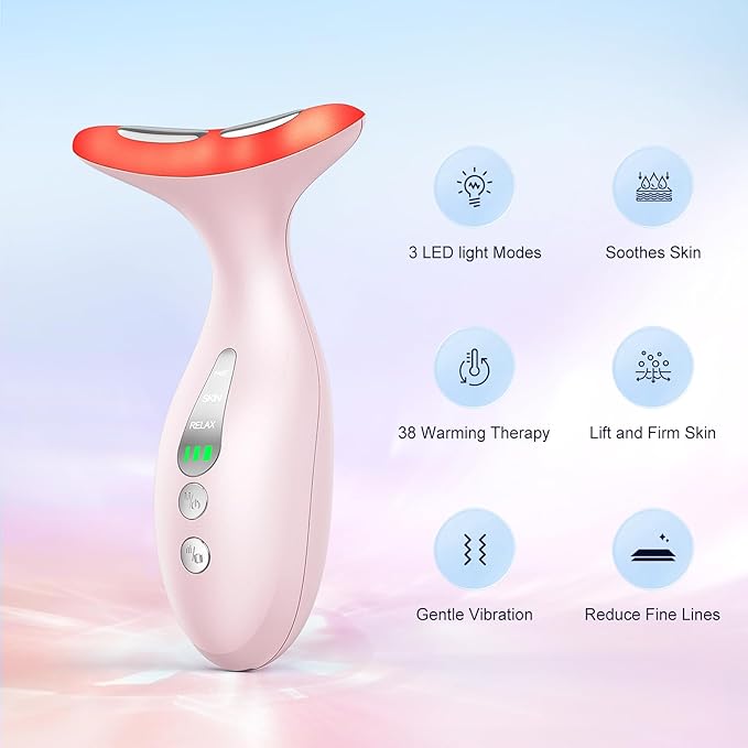 Neck Massager — Portable Facial/Neck Massager with Constant Temperature Heat Therapy and Vibration Massage. USB Rechargeable, Three Adjustable speeds. Relieves Fatigue and aids in Skincare Absorption