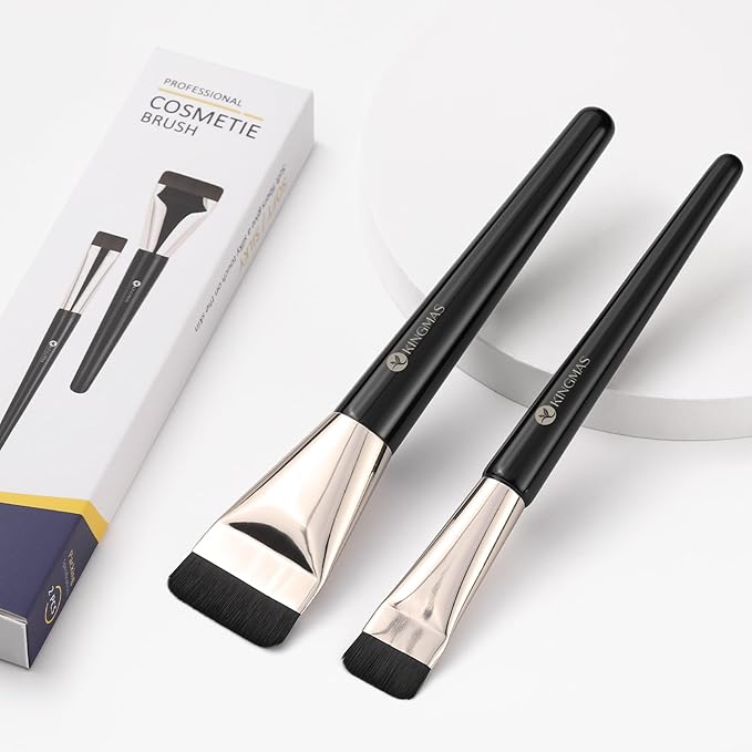 KINGMAS 2Pcs Flat Foundation Brush, Korean Spatula Facial Makeup Brush, Ultra Thin Concealer Contour Brush for Liquid Cream Blending