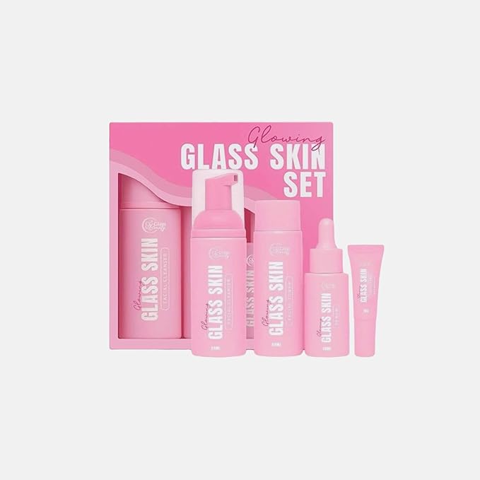 CC GLAM by Cris Clerigo GLOWING GLASS SKIN SET - 4-Piece Collection for Radiant and Hydrated Skin | Foam Facial Wash, Toner, Serum, and SPF 50 Sunscreen