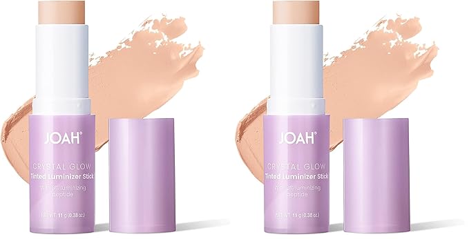 JOAH Crystal Glow Tinted Luminizer Stick, Multitasking Korean Makeup Highlighter and Bronzer Stick, Customizable Formula for a Natural Glow, Peptide Infused, Medium with Warm Undertones (Pack of 2)