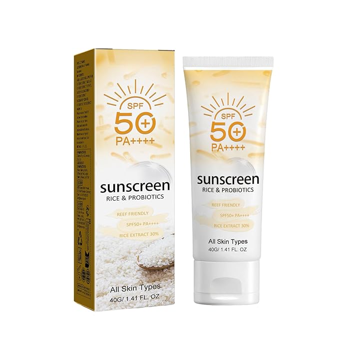 Face and Body Sunscreen - Rice Sunscreen Lotion SPF 50 Sun Screen for Women Under Makeup Cream