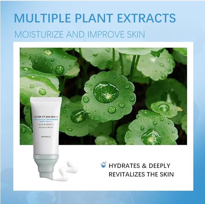 2PCS Centella Sunscreen SPF 50, Centella Water-Fit Sun Serum, Korean Sunscreen Stick, Soothing Moisture Makeup Base, Hydrating & Non-Greasy Sun Protection for Sensitive Skin, Nourishing Skin