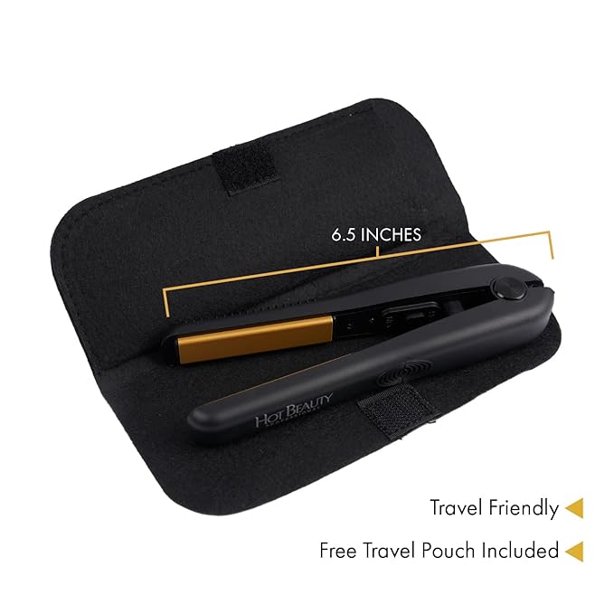 Professional Ceramic Mini Flat Iron 1/2", Anti-Frizz, Fast Heating, Versatile Styling for Curly & Straight Hair, Ideal for Traveling with Travel Pouch (Black)