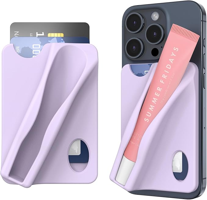 DOB SECHS Large Silicone Lip Holder with Card Holder Compatible with Summer Fridays, Tower 28, Laneige Lipstick Lip Glaze Phone Case Back Stick On Holder for iPhone and Android Smartphones,Purple