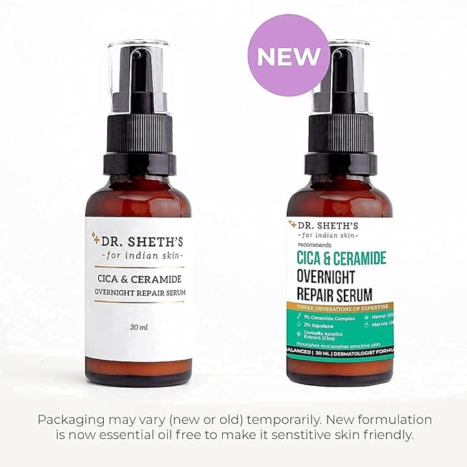 Dr. Sheth's Cica & Ceramide Face Serum | With 2% Squalane, Marula Oil, 1% Ceramide Complex & Centella Extract Face Serum For All Skin Types -30ml