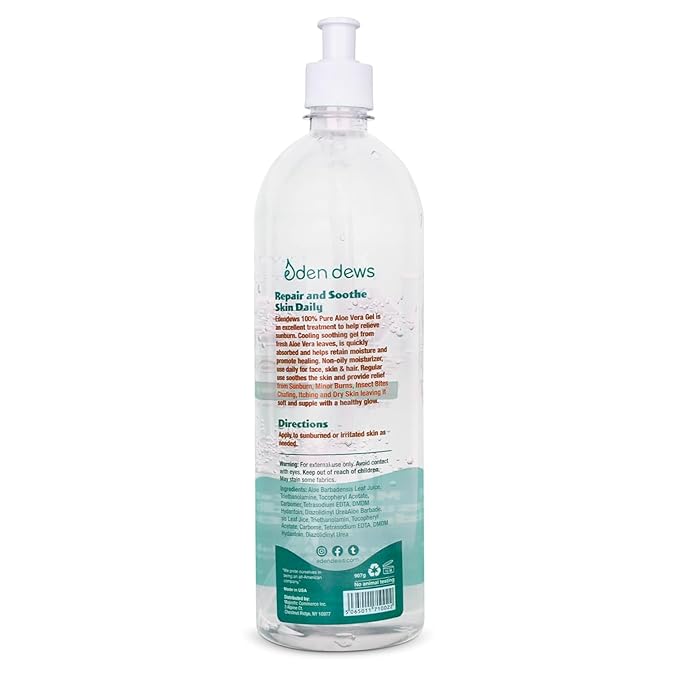 Organic Aloe Vera Gel 100% Pure & Natural Gel, Moisturizing, Face Skin & Hair Care, Made in USA, Unscented (1, Large (32 OZ)