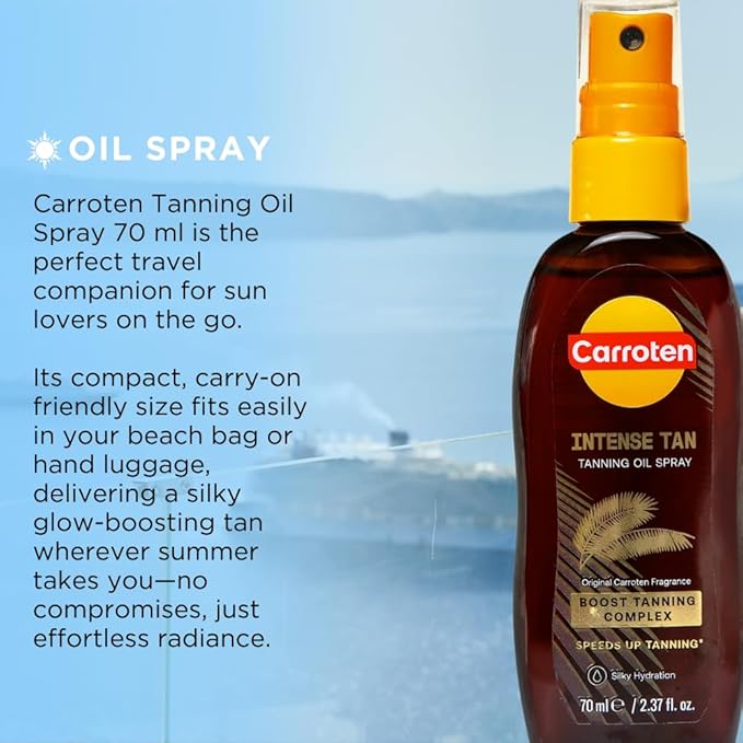 Carroten Intensive Tanning Oil Spray | Browning Tan Accelerator | Vitamin E and Carrot & Coconut Oils | Water-Resistant, Silky Hydration | Coconut Fragrance | Made in Greece | 2.3 oz (2 Pack)