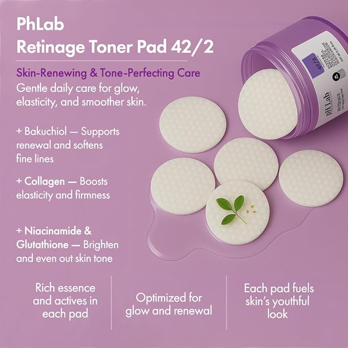 pH Lab Retinage Anti-Aging Set, Cleansing Bar, Toner Pad, Serum with Collagen & Bakuchiol, Daily Quick Mask