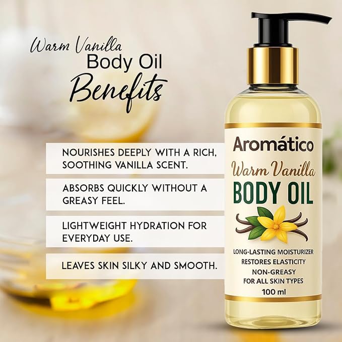 Warm Vanilla Mini Body Oil for Women | Moisturizing After Shower Body Oil for Daily Use | Cozy, Creamy Vanilla Scent - 4 fl oz