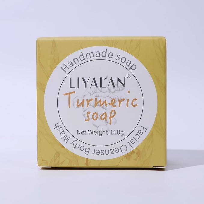 LIYALAN Turmeric Soap Bar for Face Body Smooth Skin,Deep Cleansing, Natural Vegan Handmade Soap Sensitive Skin Formula 3.88 oz x 1bar with a fresh ginger and lemongrass scent