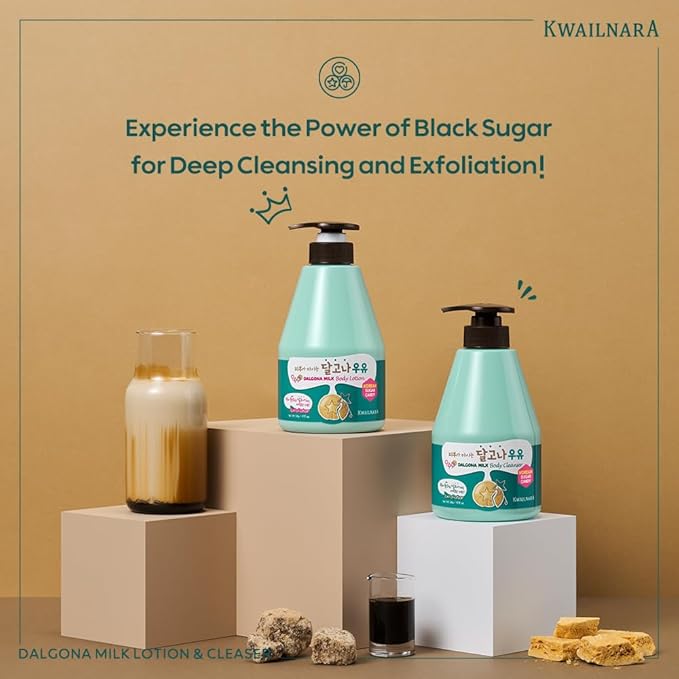Kwailnara Dalgona Sugar Cookie Milk Body Wash (19.75 Fl Oz) – Korean Body Cleanser for Exfoliated & Refreshed Skin | Milk Protein, Royal Jelly & Black Sugar | Paraben-Free with Gentle Bubbles