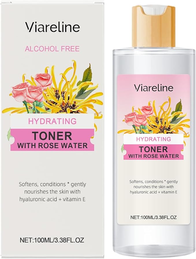 Hydrating Rose Water Toner with Hyaluronic Acid, Alcohol-Free Facial Mist for Daily Moisturizing, 3.38 Fl Oz