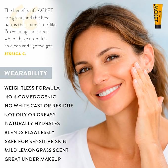 JACKET Sunscreen SPF 50+ | Mineral Sunscreen with Vitamin C | Water Resistant 80 Min, Natural, Reef Safe | UVA/UVB Broad Spectrum Protection for Face & Body, 4 FL Oz