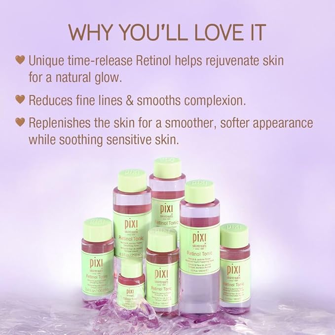 Pixi Retinol Tonic, Smoothing & Firming Facial Toner, Enhanced with Peptides to Boost Collagen Production, Alcohol-Free Daily Rejuvenating Toner, 100ml/ 3.4 fl oz