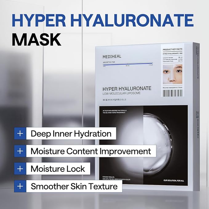 Mediheal Hyper Hyaluronate - Hydrogel Moisture Deep Mask, Overnight Hydrating & Plumping Gel Mask, Long-Lasting Moisture Lock, Smooth & Supple Skin Care, Korean Skincare (10ea)
