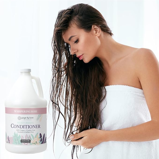 Ginger Lily Farms Botanicals Moisturizing Conditioner for Dry Hair, 100% Vegan & Cruelty-Free, Whispering Rose Scent, 1 Gallon (128 fl oz) Refill