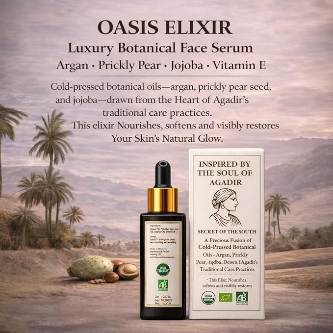 Organic Moroccan Anti-Aging, Hydration Duo Face Serum 1 fl oz + Organic Rose Water 3.4 fl oz Argan, Prickly Pear, Jojoba, Vitamin E, Wrinkle Care, Firming Glow for Dry Skin