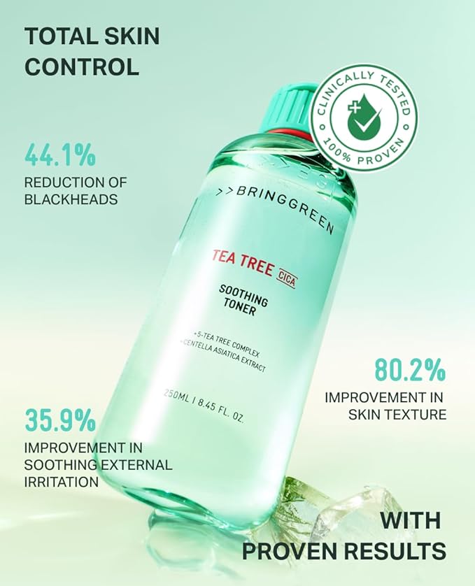 BRING GREEN Tea Tree CICA Soothing Toner | Mild Daily Skincare Routine for Cooling and Hydrating Effect (8.5 Fl. Oz., 250ml)