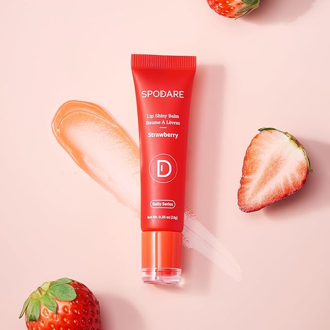 Lip Glowy Balm Strawberry: Lip Gloss Hydrate and Nourish with Natural Strawberry Extracts& Hyaluronic Acid Complex for Softening and Plumping Finish, Travel Size for Men and Women
