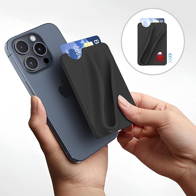 DOB SECHS Silicone Lip Holder with Card Holder Compatible with Summer Fridays, Tower 28, Laneige Lipstick Lip Glaze Phone Case Back Stick On Holder for iPhone and Android Smartphones, Black