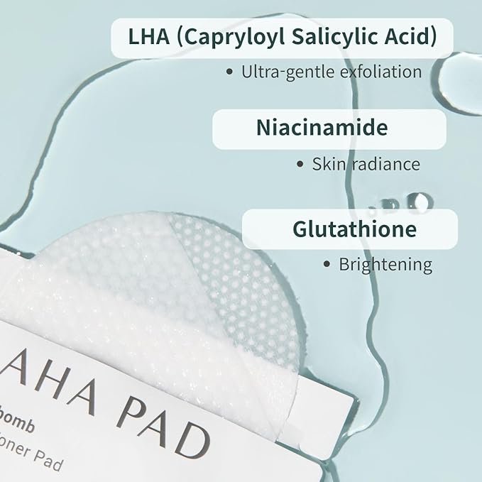 LAHA Exfoliating Toner Pads | LHA, Niacinamide & Hyaluronic Acid – Gentle Exfoliating, Hydrating & Pore Care | 10 Pads