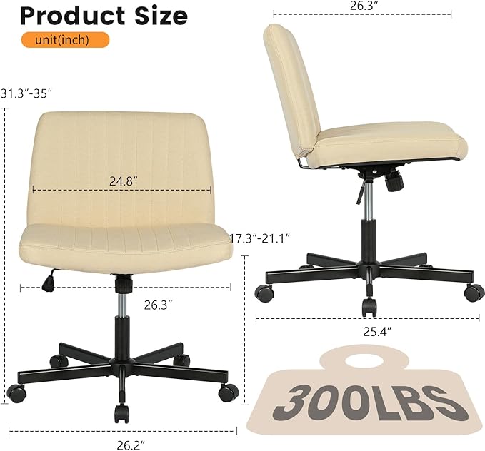 FDW Criss Cross Chair with Wheels Cross Legged Office Desk Modern Swivel Height Adjustable Wide Seat Computer Task Vanity Chair Comfy Fabric Armless Seating for Home Office