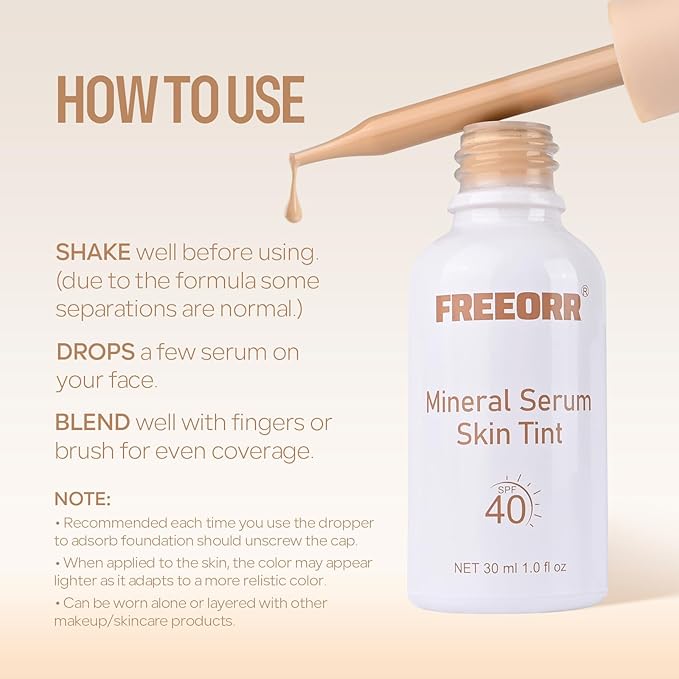 Skin Tint with SPF 40,24HR Tinted Mineral Sunscreen Serum with Zinc Oxide,Multi-use Tinted SPF Serum Foundation,Long Lasting Full Coverage Buildable Foundation-Classic Ivory, 1 Fl Oz