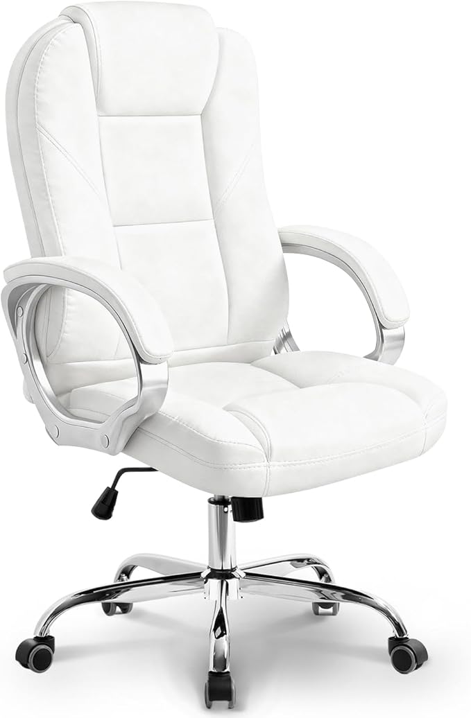 NEO Chair Office Desk Ergonomic Gaming Chair High Back Adjustable Computer Chair with Wheels and Lumbar Support Comfy Leather Executive Swivel (White)