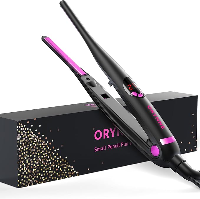 Small Flat Irons for Short Hair, 5s Ultra Fast Heat Up Pencil Flat Iron, Negative Ions Mini Flat Iron for Edges, 3/10'' Travel Mini Hair Straightener with Digital Temp Control, Easy to Use