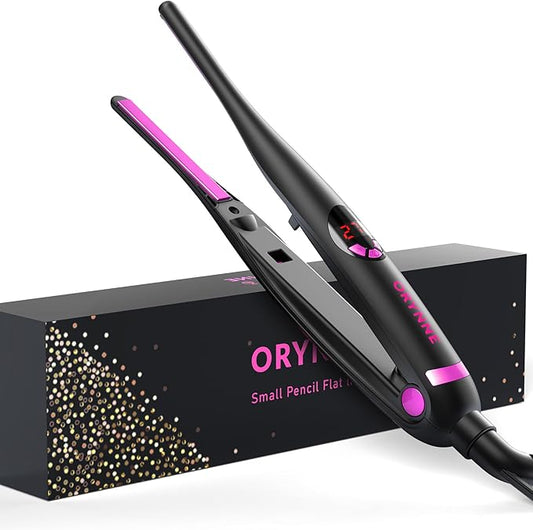 Small Flat Irons for Short Hair, 5s Ultra Fast Heat Up Pencil Flat Iron, Negative Ions Mini Flat Iron for Edges, 3/10'' Travel Mini Hair Straightener with Digital Temp Control, Easy to Use
