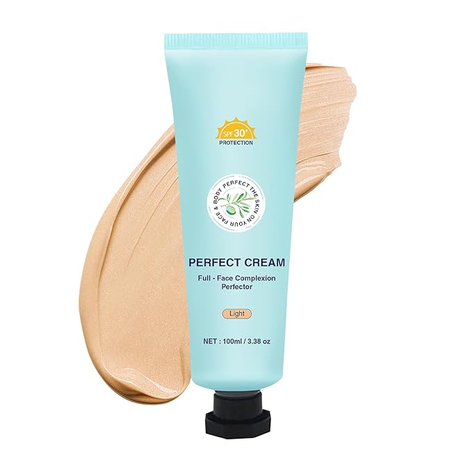 Skin Tint CC Cream Foundation with SPF 30,All-Over Complexion Perfector Shimmery Moisturizer,Concealer & Full Coverage Makeup,Waterproof & Transfer-Resistant,12H Wear for Flawless Complexion (Light)