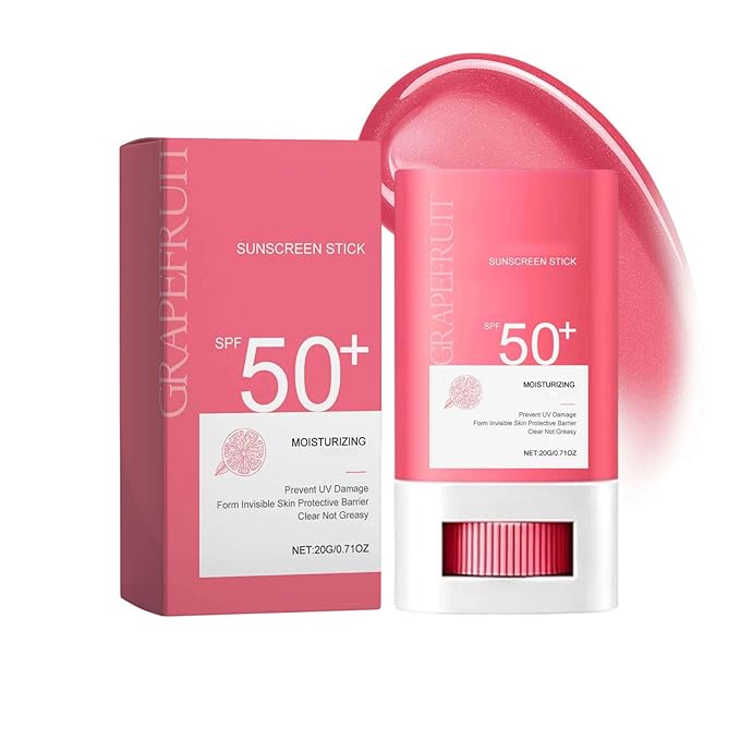 Moisturizing Sunscreen Stick for Face SPF 50+, Grapefruit Face Sunblock Stick, Lightweight Sun Cream for All Skin Types, Non Greasy & Smooth Skin Texture, 20g (1pc)