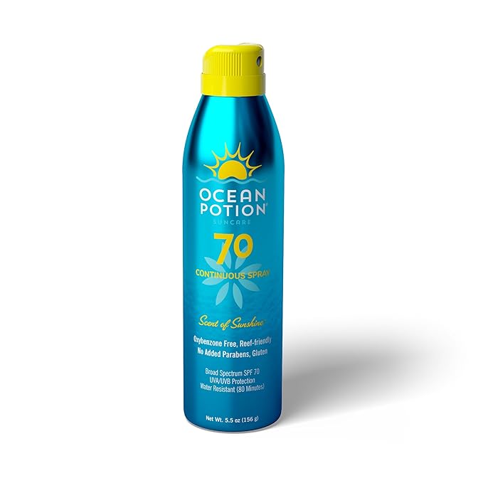 Ocean Potion Sun Care Continuous Sunscreen Spray SPF 70, Broad Spectrum UVA/UVB Protection Body Spray with Vitamin E & Aloe, Non-Greasy, Water-Resistant, 5.5 oz