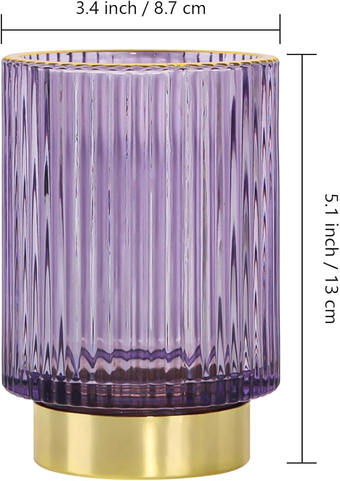 Purple Makeup Brush Holder, Glass Toothbrush Holders for Bathrooms, Gold Pen Holder for Desk, Vintage Make Up Brush Holder Vanity Organizer for Brushes, Lipstick, Eyebrow Pencil
