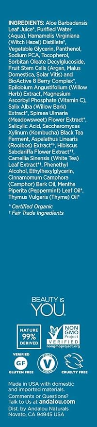 Andalou Naturals Toner Ounces, Willow Bark Pure Pore, 6 Fl Oz