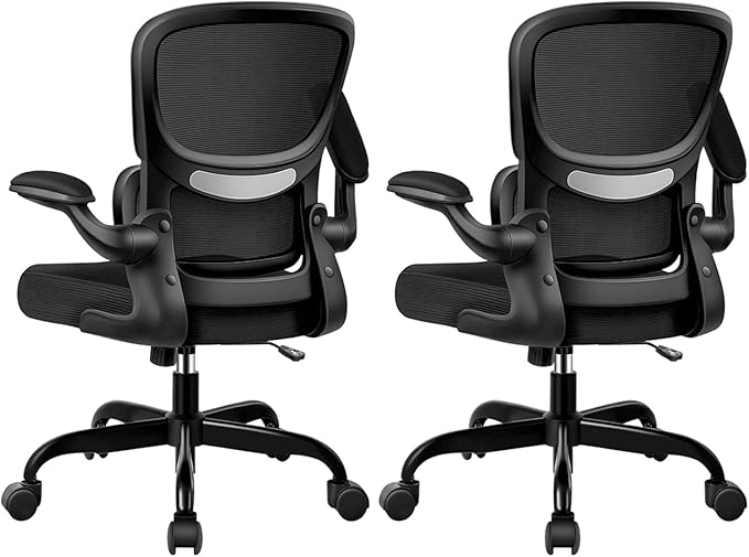 Office Chair Ergonomic Desk Chair, Breathable Mesh Comfy Chair with Lumbar Support, Computer Chair, Home Desk Chair with Flip-up Armrests, Gaming Chair for Adults Home Office (Black,2Pack)