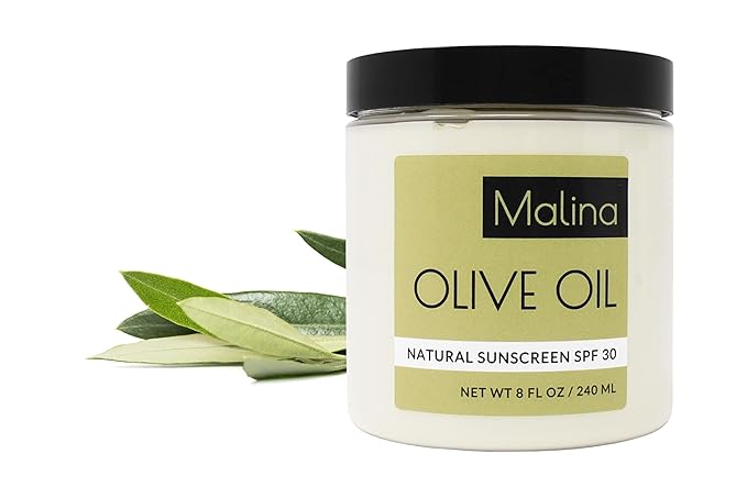 Malina™ Organic Olive Oil Natural Sunscreen | SPF 30+ | Nontoxic | Baby-Safe | Reef-Safe | No Preservatives | No Synthetic Fragrance (8 Fl Oz)