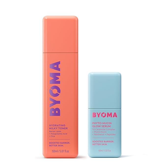 BYOMA Milky Toner & Phyto-Mucin Glow - Ultra-Hydrating Toner + Plumping Serum for Dewy, Glass-Like Complexion - Soothes, Primes & Supports Moisture Barrier - 5.07 fl oz + 1.35 fl oz