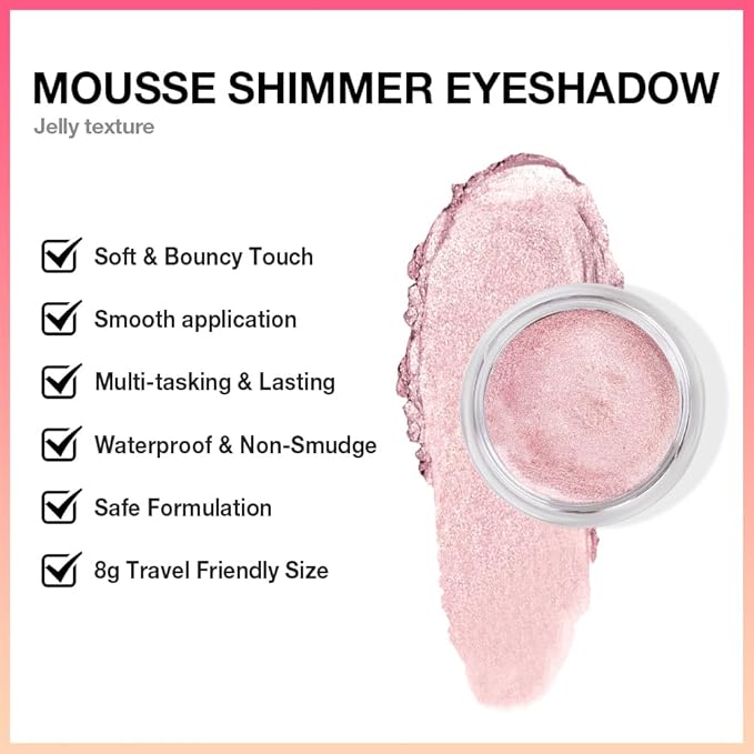 Soft Rose Mist Cream Shimmer Eyeshadow – Rose Lilac Pearl Mousse Eye Shadow, High Pigment Glitter Pink Eyeshadow, Waterproof Long-Lasting Crease-Proof Single Shade for Natural Everyday Eye Makeup 2