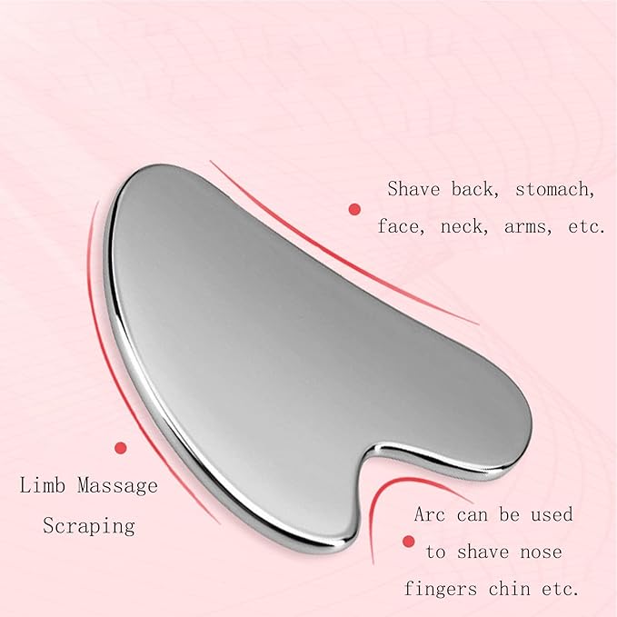 Stainless Steel Gua Sha Facial Tools Guasha for Face Metal Gua Sha Tighten Skin Massage Guasha Beauty Tool for Body Eyes Neck Massager with Travel Pouch Skin Care Gifts (Silver)