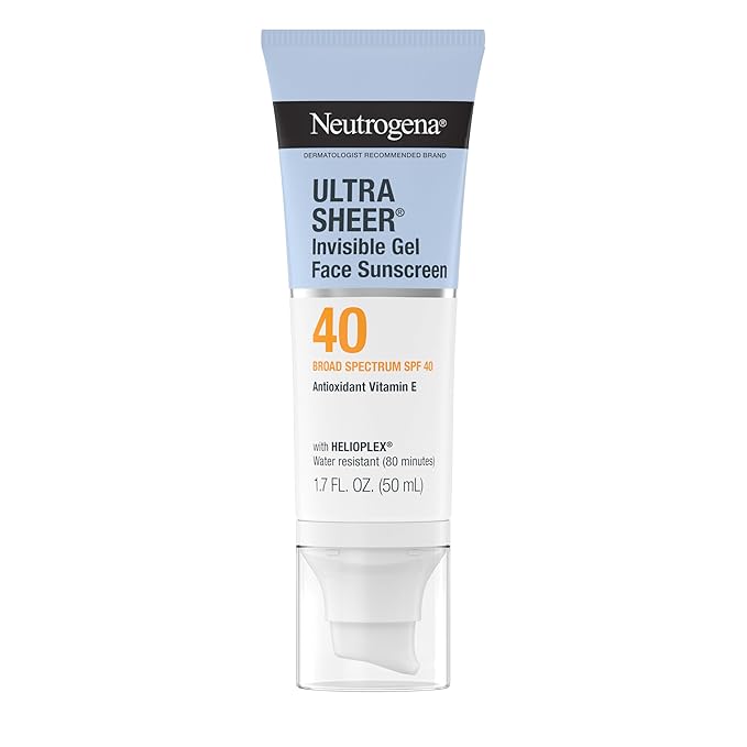 Neutrogena Ultra Sheer Invisible Gel Face Sunscreen SPF 40, Facial Sunscreen & Moisturizer, Vitamin E, Matte Finish, Makeup Primer, Travel Size, 80 Minutes Water-Resistant, 1.7 oz