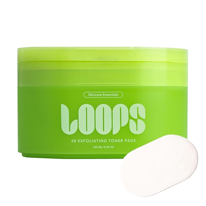 LOOPS Exfoliating Toner Korean Skincare - Refine, Resurface, and Rebalance Skin - Pre-soaked Veocell Embo Pad - Vegan, Natural, Biodegradable Gentle Toner Pads for Face - Pack of 60