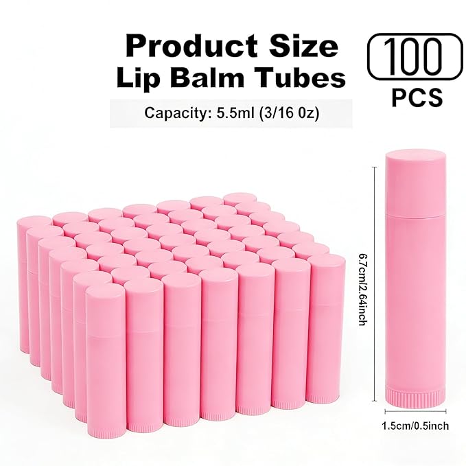 Value Pack of 100 Packs 5ml Empty Lip Balm Tubes, Leak-Proof Twist-Up Refillable Lipstick Containers for DIY Lip Balm，Lipstick, Lip Care Solid Perfume, Cosmetic Filling (PINK)