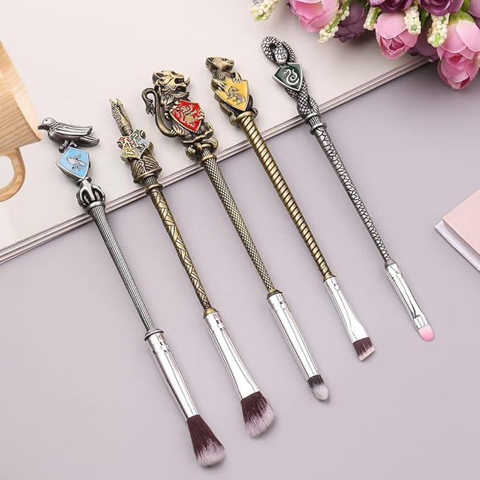 【2 Color Options】 Hary Pottter Gifts Metal Makeup Brushes Set Gifts Wi-zard Wand Makeup Brushes Set for Women Magic Eye Shadow Eyeliner Blending Lip Brush - Brushes Holder Pot Not Included