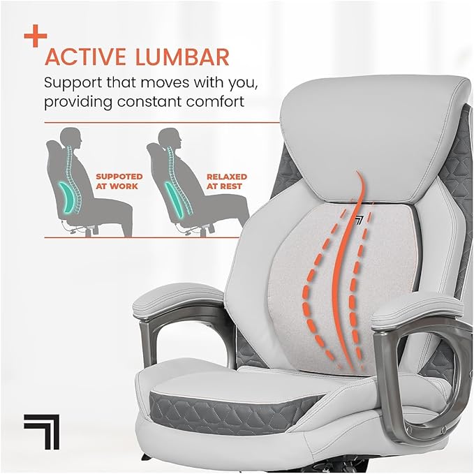 Sharper Image S600 Active Lumbar Ergonomic Bonded Leather Swivel Executive Massage Chair, White/Gray